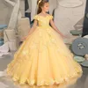 New Yellow Off Shoulder Flower Girl Dress Pleat Birthday Wedding Party Dresses Costumes First Communion Quality High Drop 276v