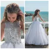 2022 Bling Perlé Cristal Fleur Filles Robes Pour Les Adolescents Tulle Etage Longueur Plage Fille Pageant Robes De Soirée Tulle Jupe Formelle Kids278I