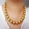 NEW FINE PEARL JEWELRY GORGEOUS HUGE 13-15MM SOUTH SEA ROUND GOLD PEARL NECKLACE 18INCH238d