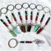 Keychains Lanyards Natural Stone 7 Chakra Beads Hexagon Prism Key Rings Chains Healing Crystal Keyrings For Women Män släpper DHVFW