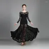 Stage Wear Black Adult Ballroom Dance Practice Clothes Dress Women Lace Waltz Big Swing Modern Costumes