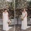 Plus Size Wedding Dresses 2020Short Sleeves Lace Country A Line Chiffon Scoop Long Backless Romantic Bohemian Wedding Gowns172n