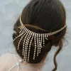 ヘアクリップブリンジタッセルウェディングヘッドピースラインストーンアクセサリーチェーンヘッドバンド女性ボーホミアンクリスタルヘッドジュエリー