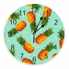 Wall Clocks Tropical Fruit Pineapple Green Decorative Round Clock Arabic Numerals Design Non Ticking Bedrooms Bathroom Large