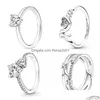 Anéis de banda 2022 925 Sier Fashion Crystal Ring The Shiny Heart Ladies Diy Exquisite Colar Jewelry Production Drop Delivery Dhk7G