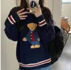 Novo outono inverno colete feminino estilo japonês cartoon urso pulôver suéter oversize luxos moda harajuku kawaii roupas colete de malha roupas