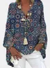 Damesblouses Damestops met lange mouwen Casual Strand Boho Bloemenprint Blouse V-hals Oversized Lente Herfst Losse shirts Dames Blusas