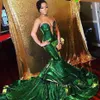 Glitter Green Mermaid Prom Dresses 2022 Sexy Backless Sweetheart Plunging V Neck Long Ruffles Evening Party Gowns Formal BC1156275M
