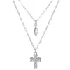 Leuke Iced Out Cubic Zirconia Ins Double Cross Layered Ketting Koreaanse Eenvoudige Water Drop Cz Zircon Goud Kleur Esthetische Hanger Ketting Sieraden Halsbanden Voor Vrouwen