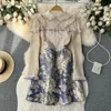 Grundlegende Freizeitkleider Neue Frühling Herbst Vintage Spitze Mesh Patchwork Jacquard Kleid Frauen Luxus Blume Stickerei Langarm Rüschen Mini Vestidos 2023