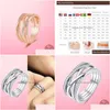 Anello solitario Marca 925 Sterling Sier Anelli d'oro Linee lucide scintillanti Rose Pave Matrimonio Fidanzamento Fai da te Gioielli originali per Wom Dhmxr