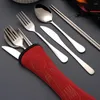 Chopsticks 5st rostfritt stål bestick sked gaffel knivuppsättning bordsresor med fodral servis bärbar hem camping