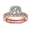 Rose Gold Rings For Women 2PCS Sparkling Rhinestone Rings Set Bridal Engagement Wedding Band Jewelry259G