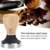 Verktyg 58mm platt kaffekokafördelning Distribution Verktyg Trähandtag Rostfritt stål Kaffer Tamper Hammer Coffee Accessorie