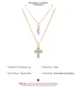 Leuke Iced Out Cubic Zirconia Ins Double Cross Layered Ketting Koreaanse Eenvoudige Water Drop Cz Zircon Goud Kleur Esthetische Hanger Ketting Sieraden Halsbanden Voor Vrouwen