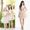 Junior-Brautjungfer-Kleider, Champagner-Pailletten-Top, kurzes Brautjungfernkleid, Tüll-Tutu-Rock, Partykleid für Junior-Blumenmädchen 269Z