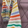 Spring Autumn Women's Rainbow Stripes Large V-neck Cardigan Sweater Coat, Knitted Fabric Soft and Comfortable Can Not Afford to Ball, Casual Fashion.