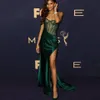 Emerald Green Mermaid Evening Dress Sexy See Through High Slit Prom Dresses Customized Celebrity Gown Occasion Formal Wear Cheap271I