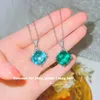 Pendanthalsband Foydjew lyxsimulering Aquamarine Sea Blue Topaz Stone 15 Square Emerald Color Treasure Jewelry