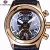 Orologio Forsining Vetro convesso Elegante leggenda Tourbillion Calendario Designer 3D Orologi automatici da uomo in vera pelle Top Brand Luxu225A