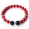 Strand Natural Red Stone Armband 8mm agates glänsande svarta runda pärlor stretch armband för kvinnor män charm smycken par gåva