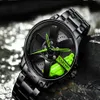 Green Hands Unique Design Quartz Watch 40MM Diameter Wheel Style Mens Watches Boys Student Locomotive Creative Wristwatches238H