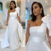 Árabe Dubai Sereia Branco Vestido de Noite Um Ombro Vestidos de Festa de Formatura Formal com Laço de Cetim e Saia de Lantejoulas Vestidos De2499