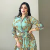 Ethnic Clothing Spring Muslim Women Dress Morocan Kaftan Long Sleeve Turkey Dubai Print Abaya Islamic Clothing Elegant Vestido India Dresses 230721