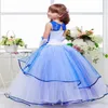 Vestidos de florista de renda azul real para casamentos bordados princesa vestidos de primeira comunhão para meninas em camadas até o chão296z