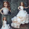 New Arrival Ruffled Flower Girl Dresses Special Occasion For Weddings Pleated Kids Pageant Gowns Ball Gown Tulle First Communion D280C