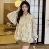 Blusas Femininas Vintage Chic Feminino Borla Boêmio Flor Floral Praia Kimono Blusa Camisa Manga Comprida Solta Boho Camisas Blusas