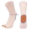 Women Yoga Socks Anti-slip Five Fingers Backless heelless Cotton Silicone dots Non-slip 5 Toe Winter Female Ballet Gym foot care sock sox