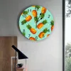 Wall Clocks Tropical Fruit Pineapple Green Decorative Round Clock Arabic Numerals Design Non Ticking Bedrooms Bathroom Large