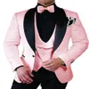 Klassisk stil en knapprosa rosa paisley brudgum tuxedos sjal lapel bröllop prom middag groomsmen män kostymer blazer jacka byxor väst 2817