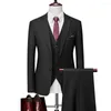 Men's Suits Suit Coat Pants Vest 3 Pcs Set / 2023 Fashion Casual Boutique Business British Style Plaid Trousers Waistcoat
