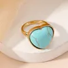 Vintage Gold Plated Heart Turquoises Rings for Women Bohemian Cute Blue Stone Hand Midi Finger Rings Party Jewelry Gift