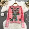 Damenpullover 2023 Harajuku Diamanten Perlen Katze Schleife Stickerei Pullover Damen Rüschen Blume Jacquard Cartoon Pullover Jumper Crop Tops