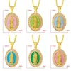 Pendant Necklaces 45cm Pink Blue Green Enamel Shell Virgin Mary Micro Pave Cubic Zirconia Charm Necklace For Women Party Wedding Jewelry