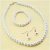 High Quality Cream Glass Pearl and Disco Rhinestone Ball Women Bridal Necklace Bracelet and Earrings Wedding Jewelry Sets Bridal A2856