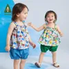 Conjuntos de roupas Amila Baby Girl Set 2023 Summer Cotton Cute Pastoral Floral Sweet Suspender Top Bloomers 2 Peças Roupas Infantis