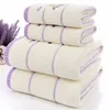 High Quality Luxury 100% Lavender Cotton Fabric Purple White Towel Set Bath Towels For Adults Child Face Towel Bathroom 3 Pieces234U