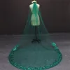 Magnifique voile de mariage vert Bling dentelle pailletée monocouche voile de mariée lacé partiel avec Comb254J