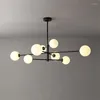 Lampadari Nordic Modern Glass Ball Led Lampadario a soffitto Nero dorato per soggiorno Lampada a sospensione Apparecchi di illuminazione artistica in ferro