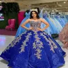 Princesse Paillettes Quinceanera Robe Bleu Royal Couleur Robe De Bal Puffy Dentelle Sweet 16 Occasion Spéciale Party Gown263z