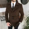 Herfst Heren Trenchcoats Wollen Revers Hals Kraag Double Breasted Casual Windjack Bovenkleding Jas Mode Mannelijke Windcheater