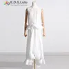 ワークドレスEdglulu Designer Clouds Luxury Standing Collar Ruffle Tank Top Blouse非対称の長いスカート2ピースセット0612