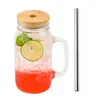 Copas de vino Reutilizable Jugo de fruta Botella de bebida fresca Gradiente Pasado de moda 16 Oz Mason Jars Tazas con asas Tapa de bambú Paja