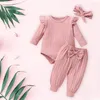 Clothing Sets Kids Outfit Soft Cotton Warm Crewneck Long Sleeve Round Neck Solid Color Bow Suit Clothes Set For Boys Or Girls