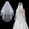 White Ivory 2 Layers Short Bridal Veil with Comb Ribbon Edge High Quality288h