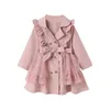 Cappotto FOCUSNORM 2-7Y Autunno Inverno Kid Girls Trench Maglia di pizzo Patchwork Manica lunga Risvolto Volant Doppio petto Giacca a vento